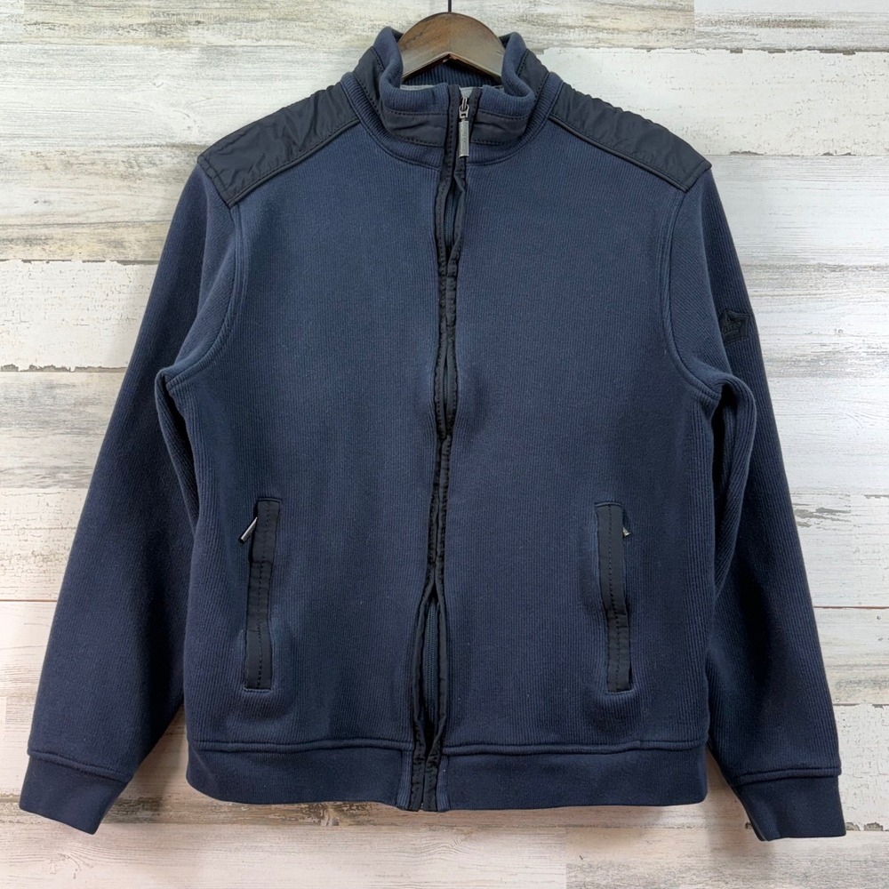 English Laundry Mens Navy Blue Full Zip Cotton Ribbed Cardigan Sweater Large